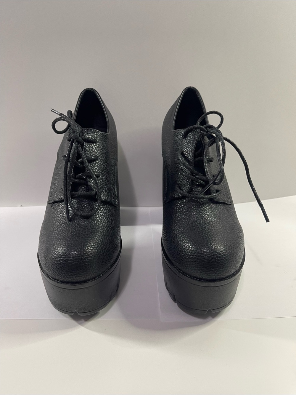 SHEIN Black Chunky Platform Lace-Up Oxfords